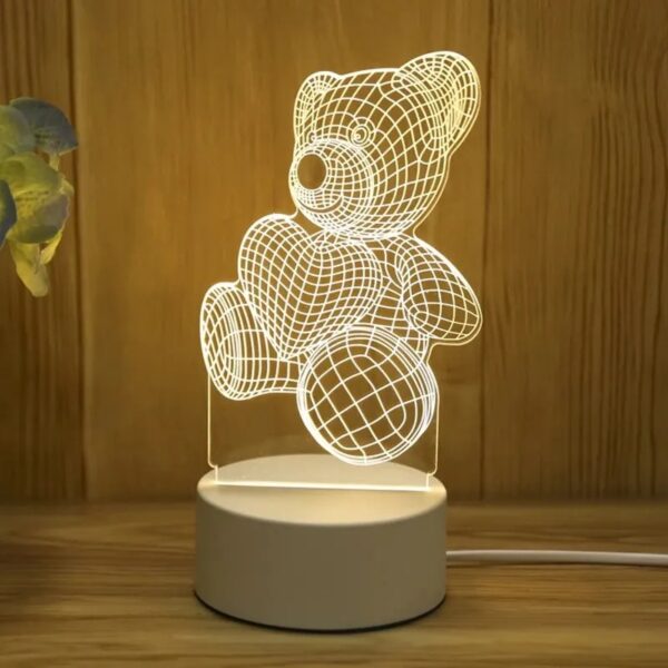 Charming 3D Acrylic LED Night Light - Adorable Bear Design