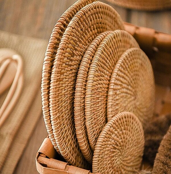 Round Rattan Hand Woven Coasters - Image 5