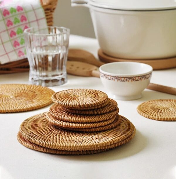 Round Rattan Hand Woven Coasters - Image 3